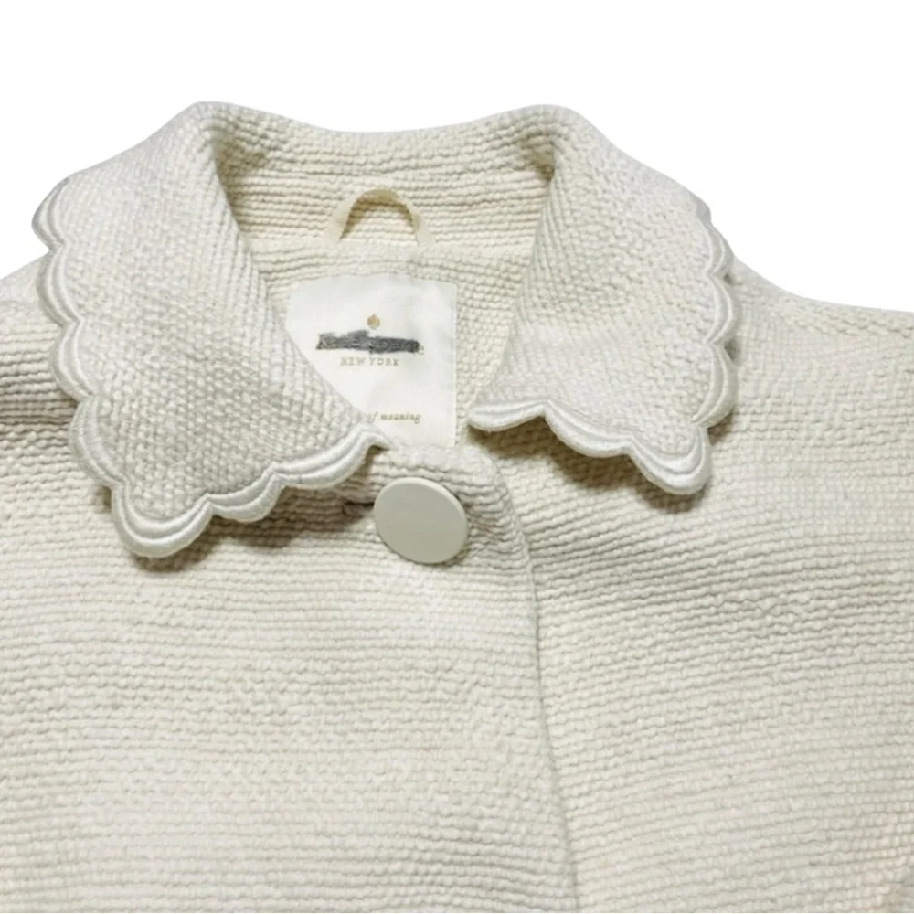 Kate Spade New York Cream Textured Scallop Trim Coat Size 10 Elegant Retro Mod - Picture 7 of 16